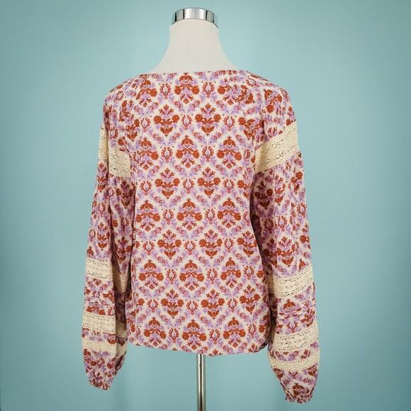 Eze Sur Mer Anthropologie Size Large L Yvonne Floral Paisley Boho Peasant Top - Picture 2 of 4